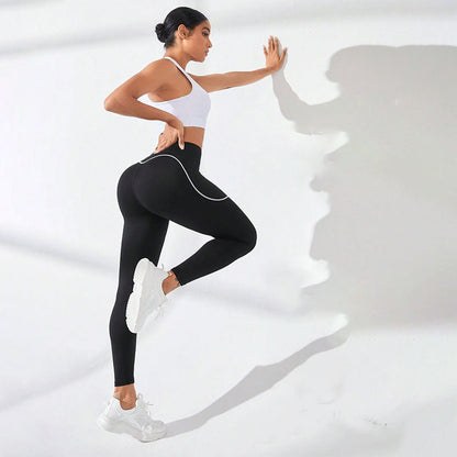 Contrast Stitching High-Waisted Workout Leggings