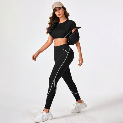 Contrast Stitching High-Waisted Workout Leggings